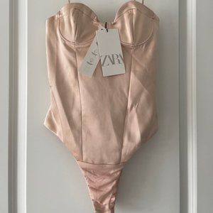 Zara Cream Satin Bodysuit